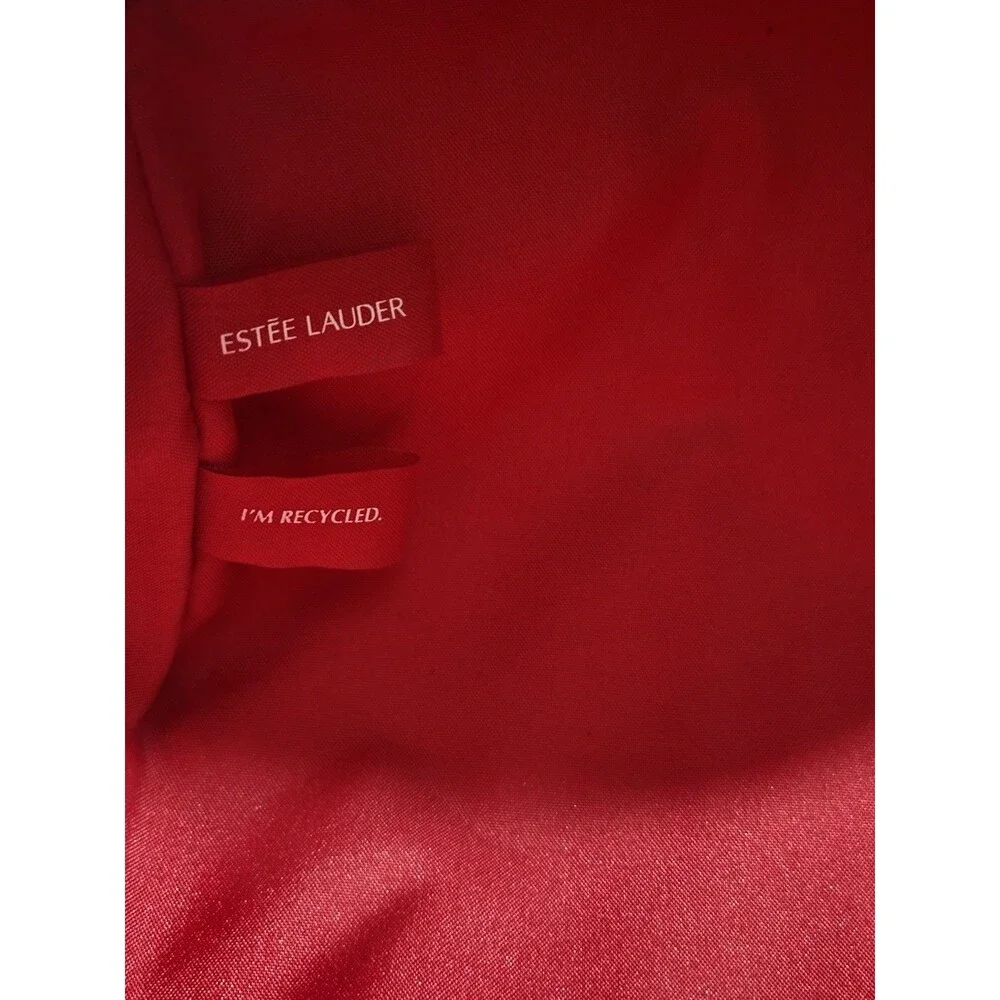 Estée Lauder Red Makeup Bag Cosmetic Case w/ Handle, Zipper Closure NWOT